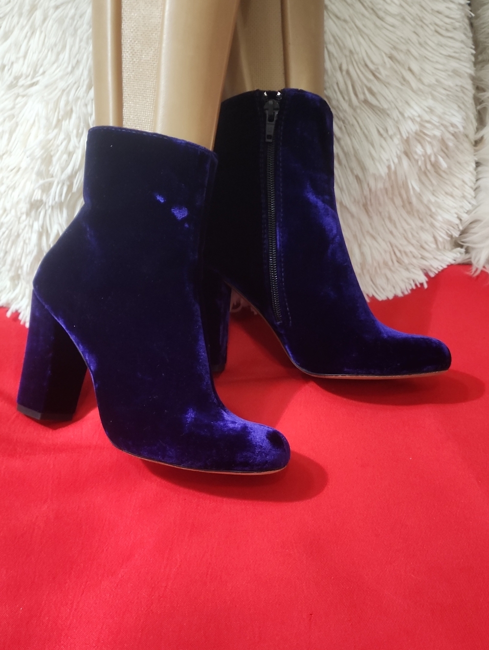 IRIO Women's Velvet Purple Ankle Boots with Block Heel
